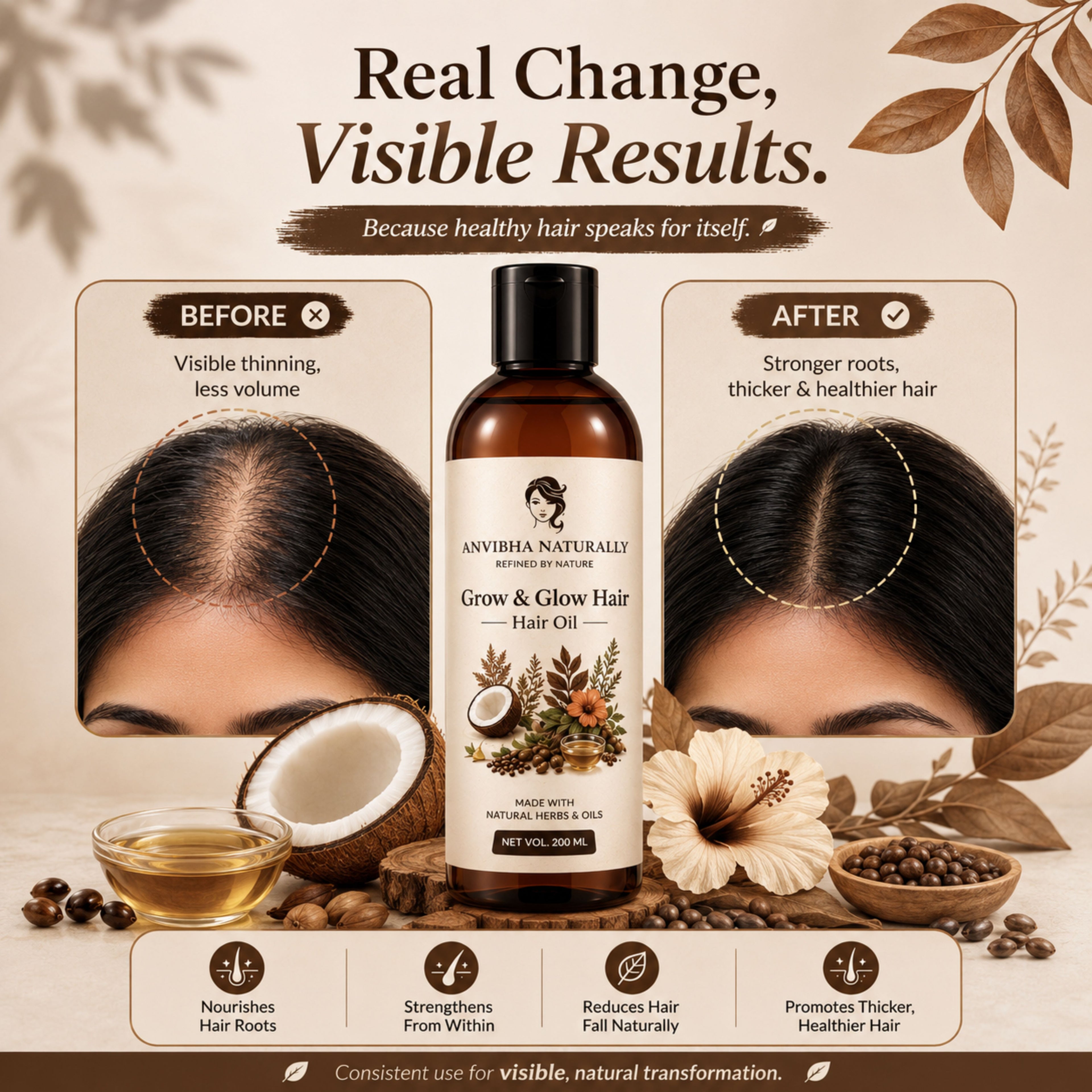 Grow & Glow Hair Oil – Cold Pressed Coconut, Castor & Olive Oil Blend