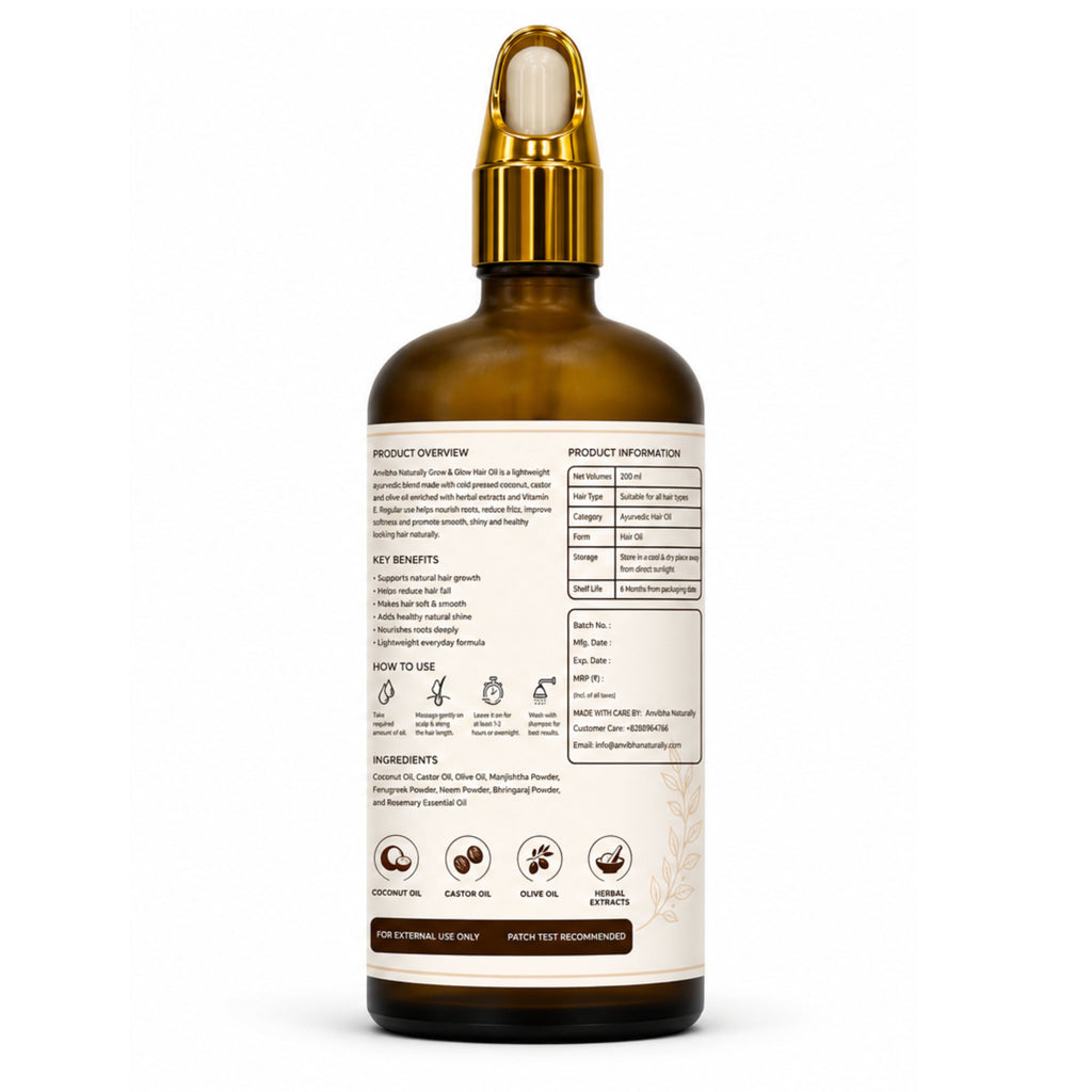Grow & Glow Hair Oil – Cold Pressed Coconut, Castor & Olive Oil Blend