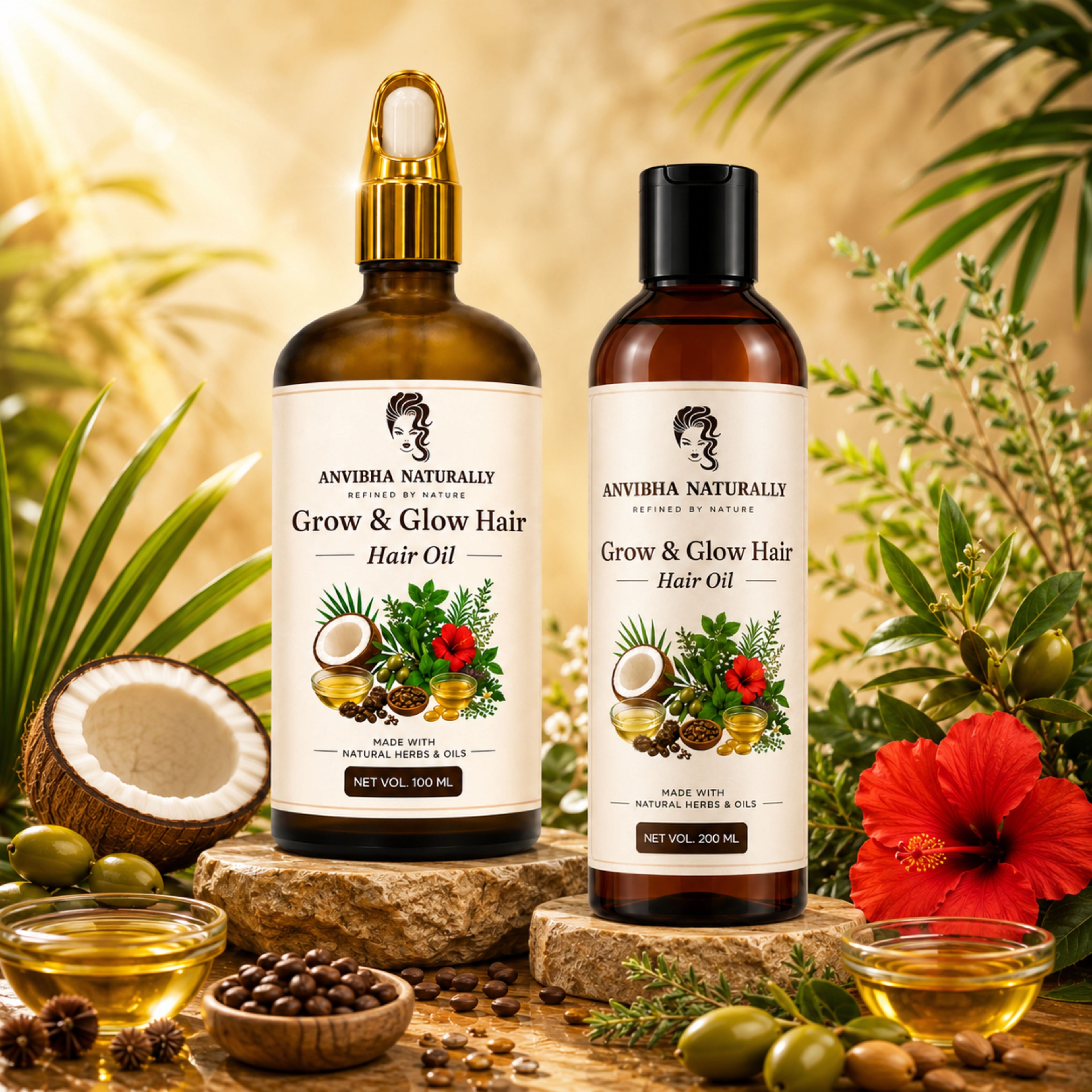 Grow & Glow Hair Oil – Cold Pressed Coconut, Castor & Olive Oil Blend