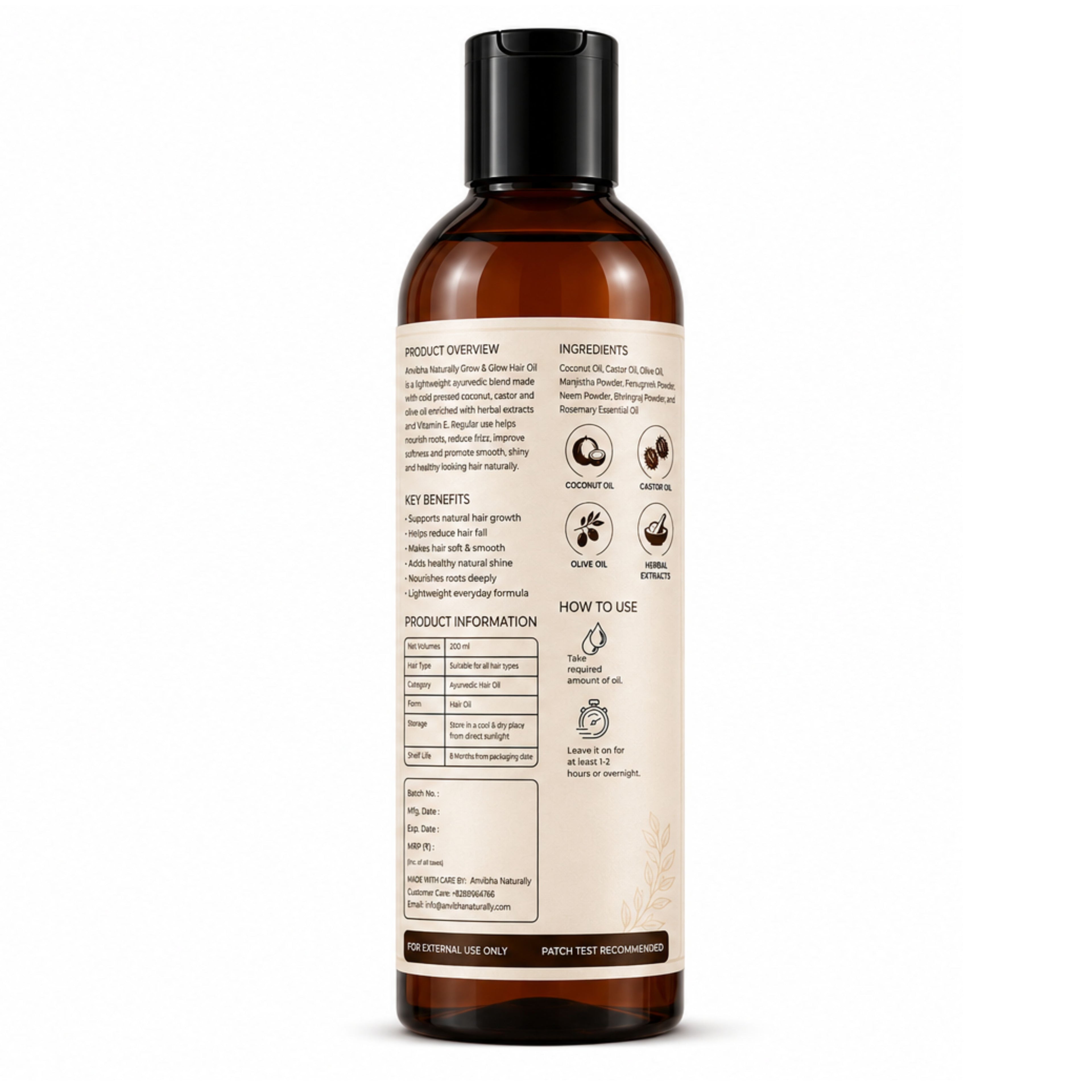 Grow & Glow Hair Oil – Cold Pressed Coconut, Castor & Olive Oil Blend