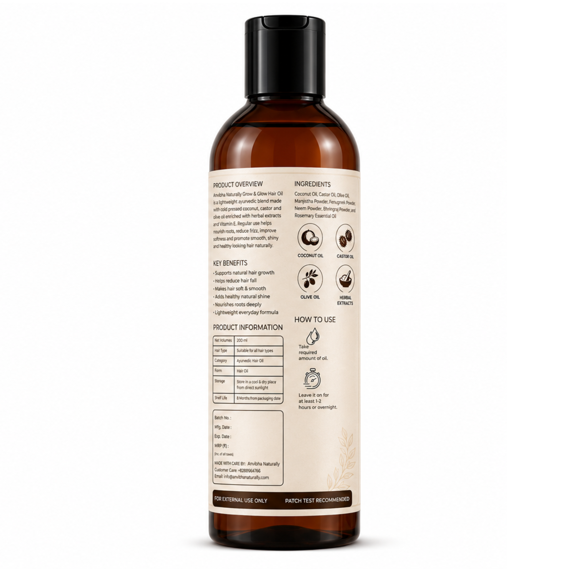 Grow & Glow Hair Oil - made by pure cold pressed coconut, castor and olive oil