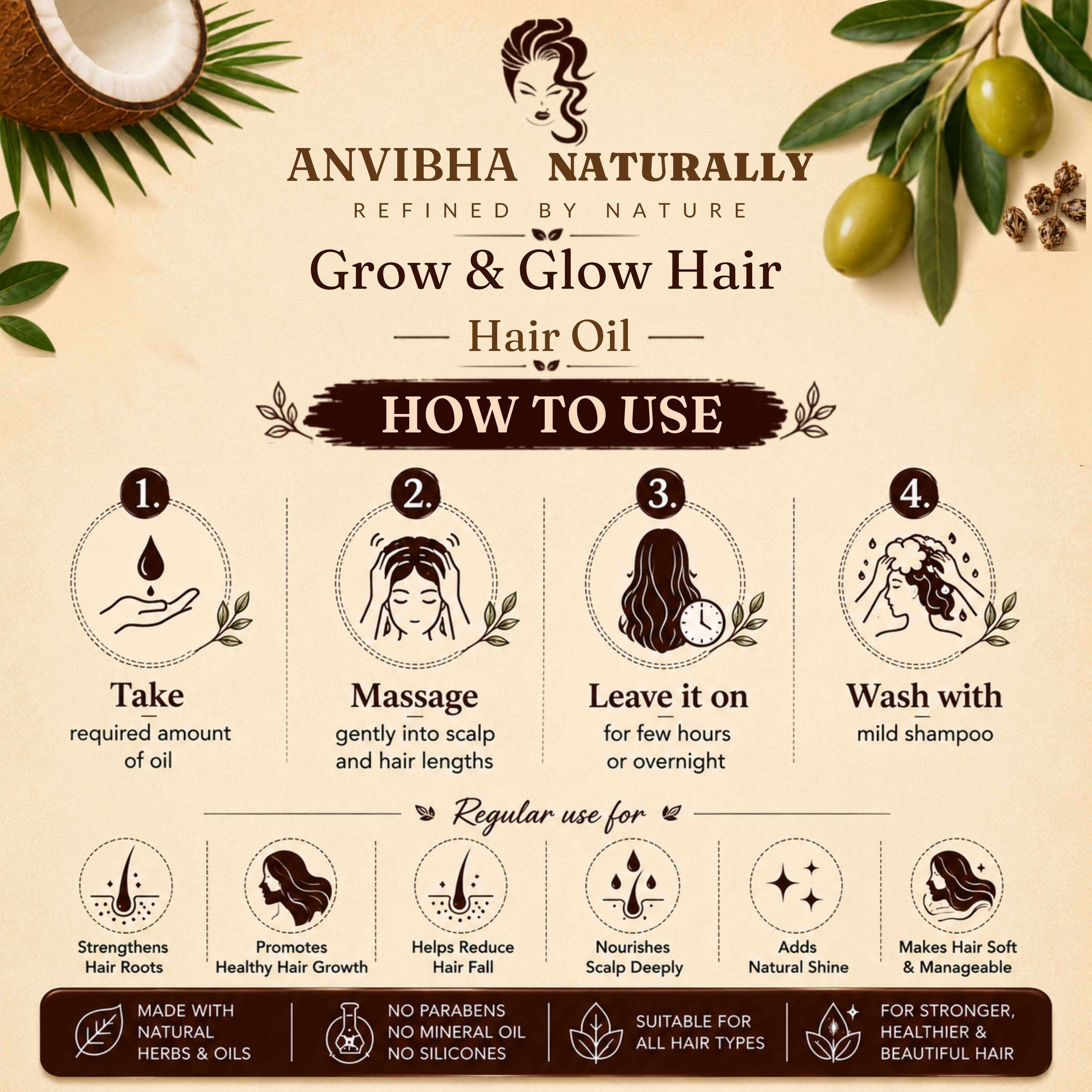 Grow & Glow Hair Oil – Cold Pressed Coconut, Castor & Olive Oil Blend
