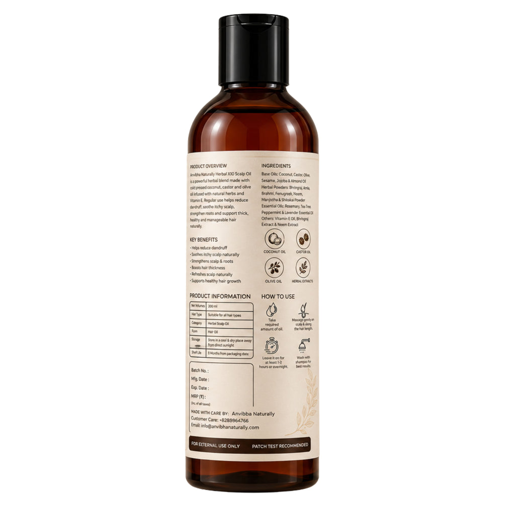 Herbal 10X Scalp Hair Oil – 10 Herb + 6 Oil Blend | Anti Hair Fall & Scalp Nourishing Ayurvedic Hair Oil