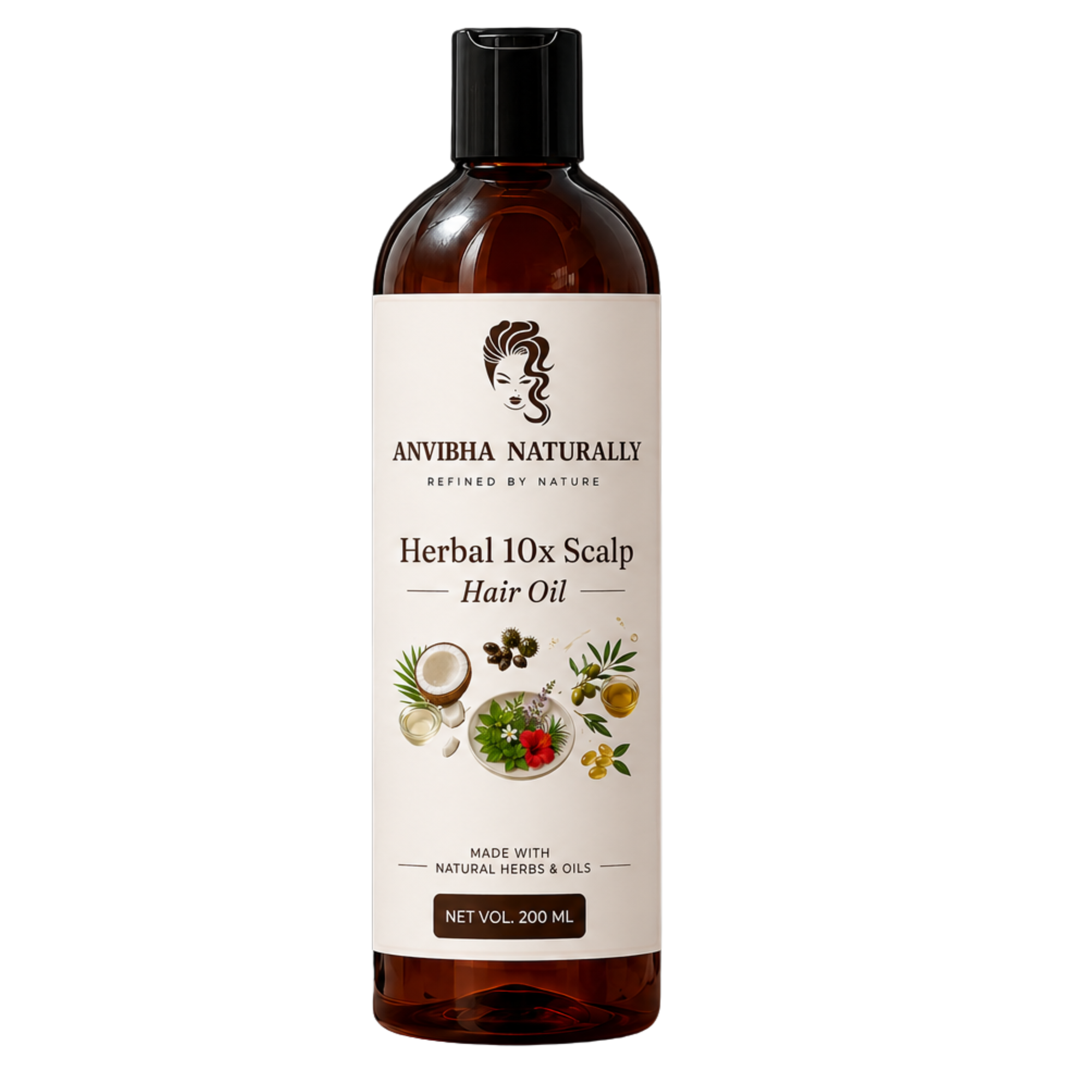 Herbal 10X Scalp Oil - made by pure cold pressed coconut, castor and olive oil