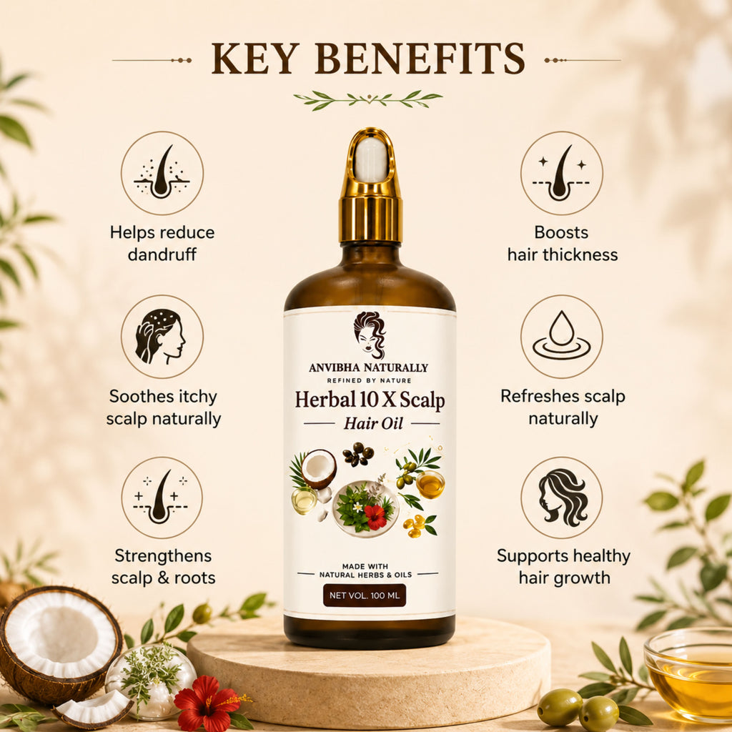 Herbal 10X Scalp Hair Oil – 10 Herb + 6 Oil Blend | Anti Hair Fall & Scalp Nourishing Ayurvedic Hair Oil