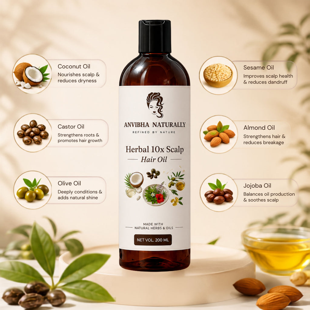 Herbal 10X Scalp Hair Oil – 10 Herb + 6 Oil Blend | Anti Hair Fall & Scalp Nourishing Ayurvedic Hair Oil