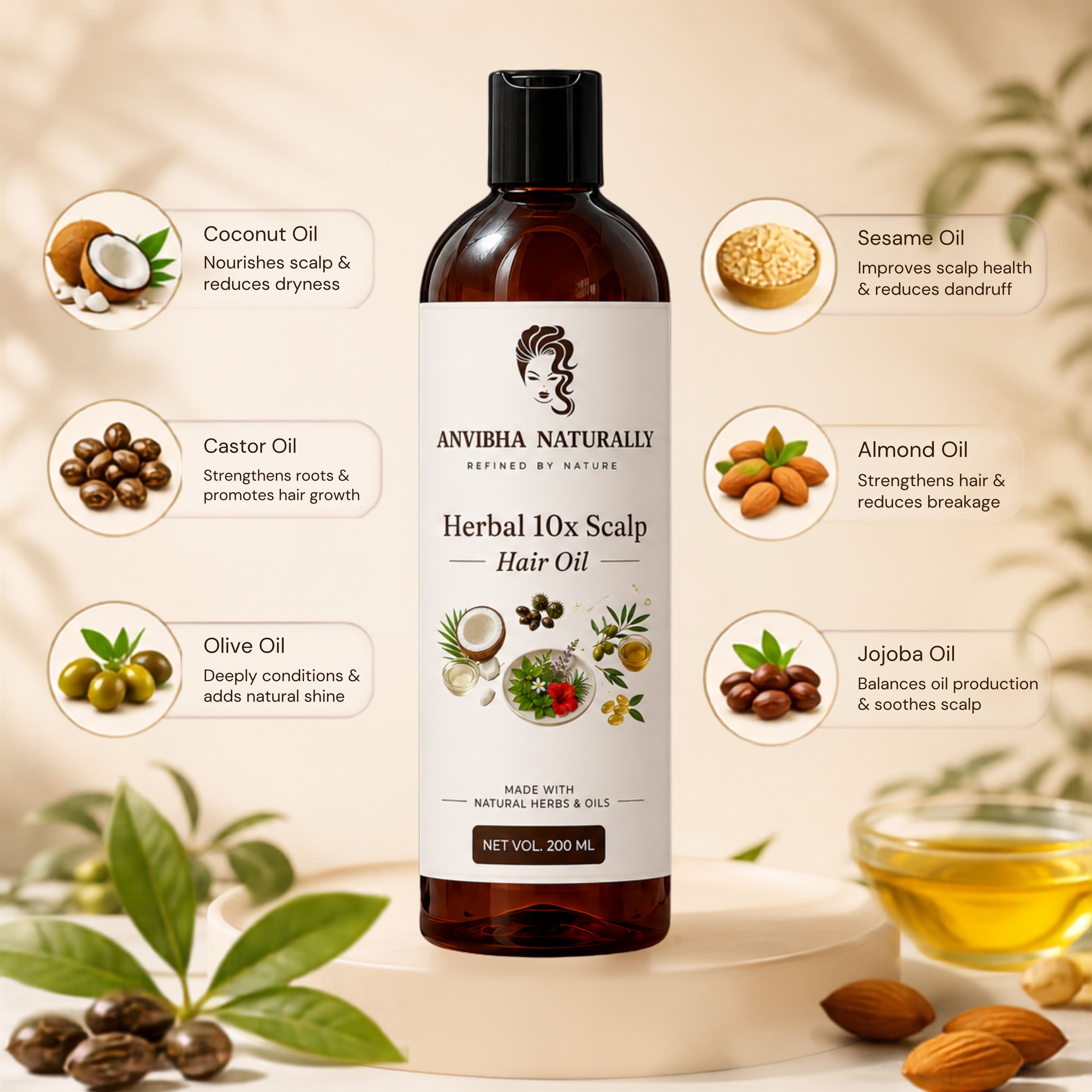 Herbal 10X Scalp Hair Oil – 10 Herb + 6 Oil Blend | Anti Hair Fall & Scalp Nourishing Ayurvedic Hair Oil