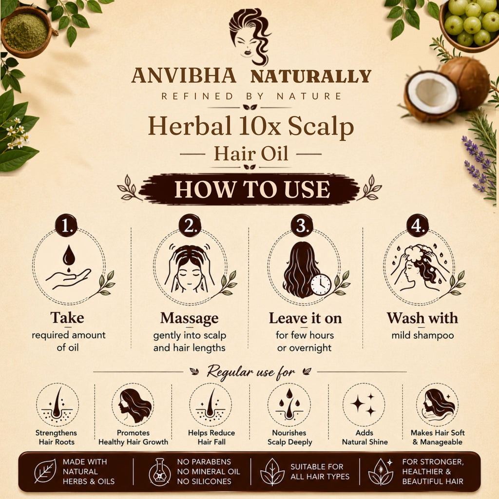 Herbal 10X Scalp Hair Oil – 10 Herb + 6 Oil Blend | Anti Hair Fall & Scalp Nourishing Ayurvedic Hair Oil