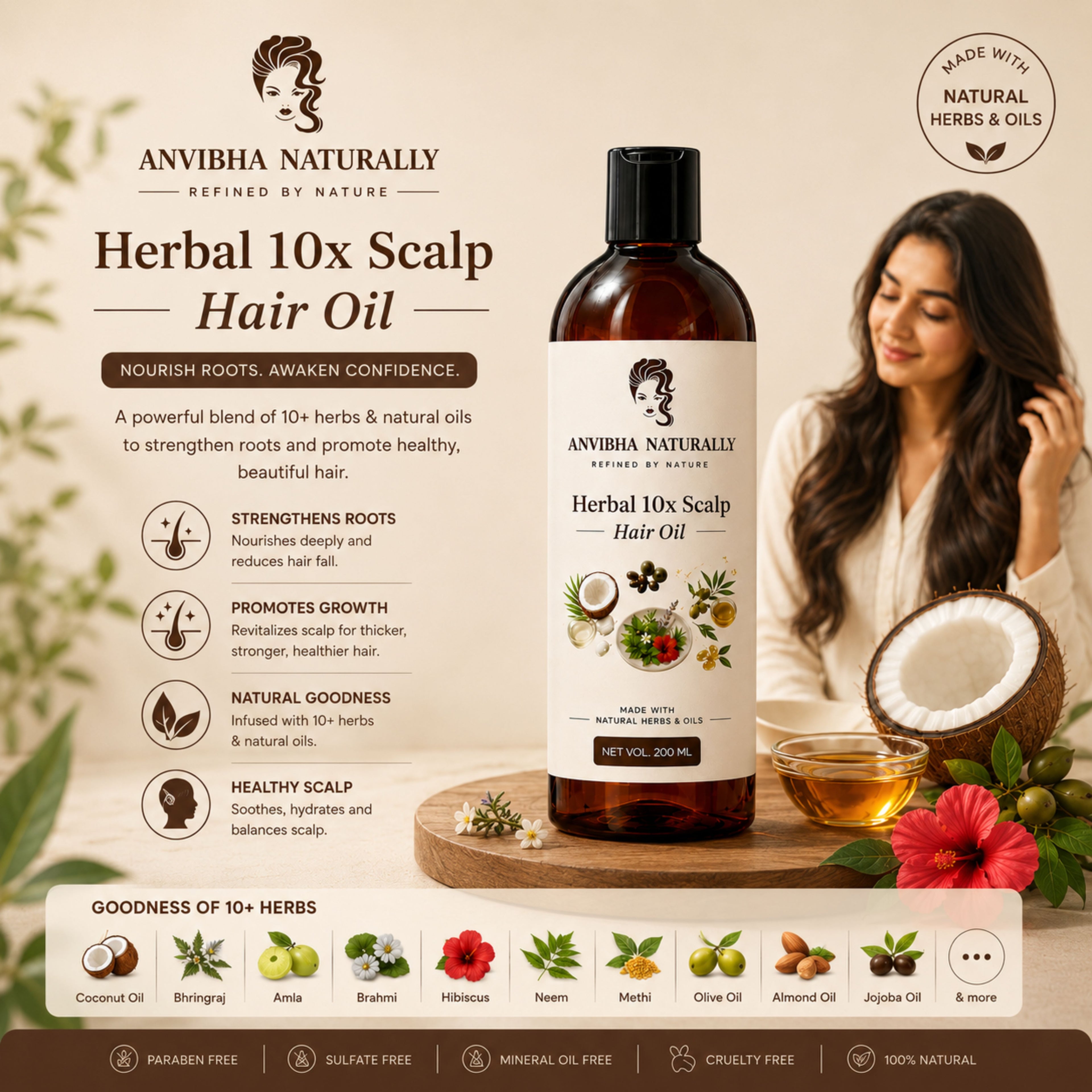 Herbal 10X Scalp Hair Oil – 10 Herb + 6 Oil Blend | Anti Hair Fall & Scalp Nourishing Ayurvedic Hair Oil